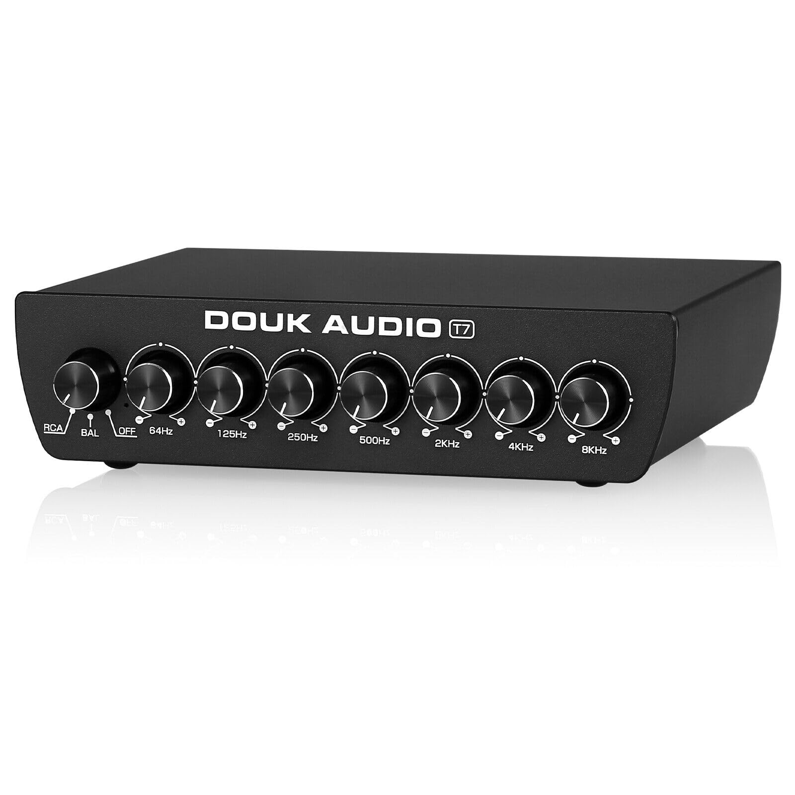 Douk Audio T7 Ecualizador de 7 bandas, preamplificador XLR/RCA simétrico para amplificador doméstico