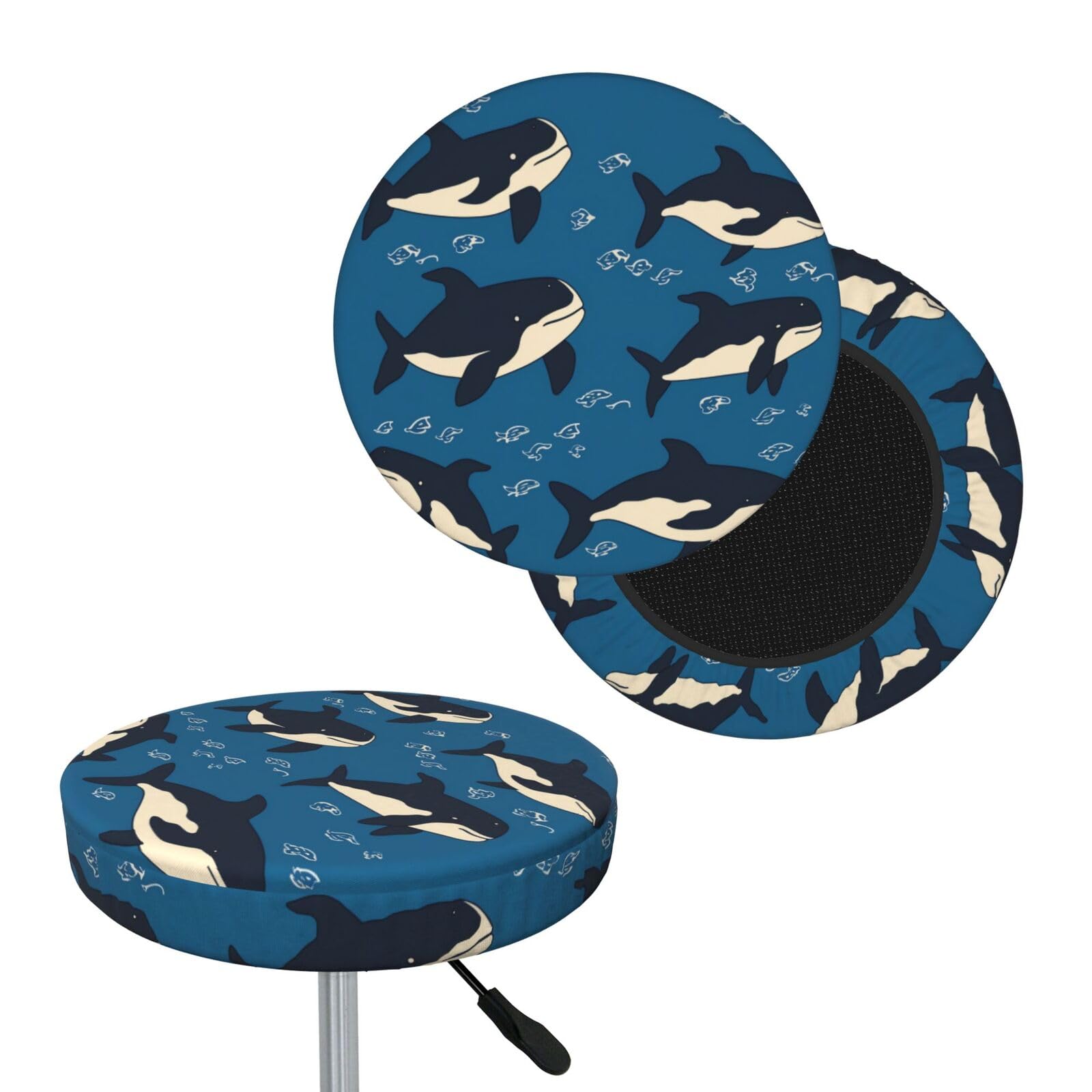 NONHAI Whale Bar Stool Cover Round Elastic Stool Cushion Covers Dustproof Bar Chair Cover Washable Stool Cushion Slipcover Stretch Stool Seat Covers for 12-14 Inch Chair