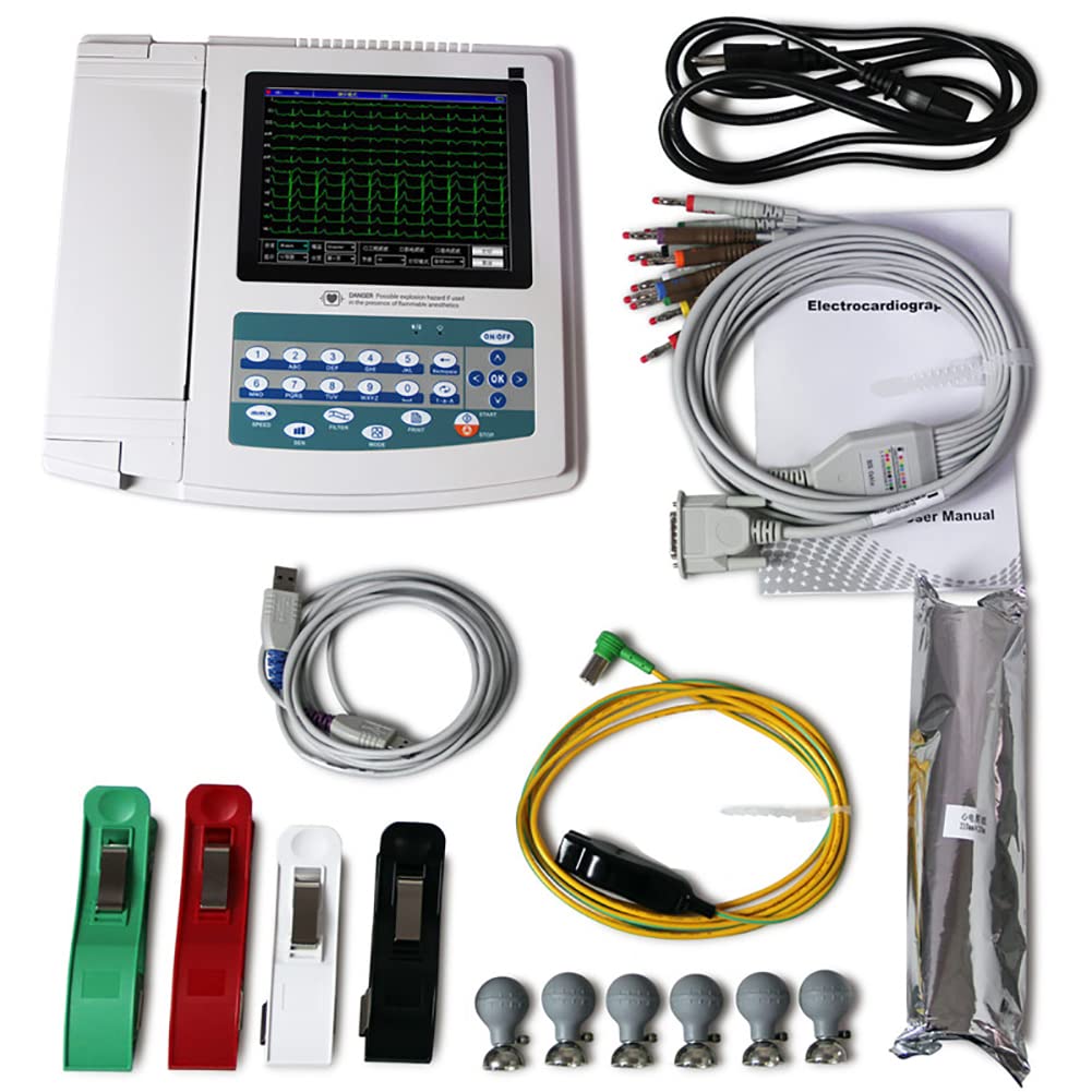 CONTEC EKG-Gerät 3-Kanal – 12 Ableitungen, Tragbar Mit PC-Software, Für Mobile Herzdiagnostik