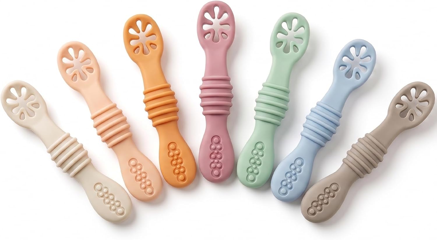 PandaEar 7 Pack Baby Spoons, Soft Silicone Self-Feeding Utensils for Babies & Toddlers, BPA-Free Silicone First Stage Training Spoon with Easy-Grip Handle