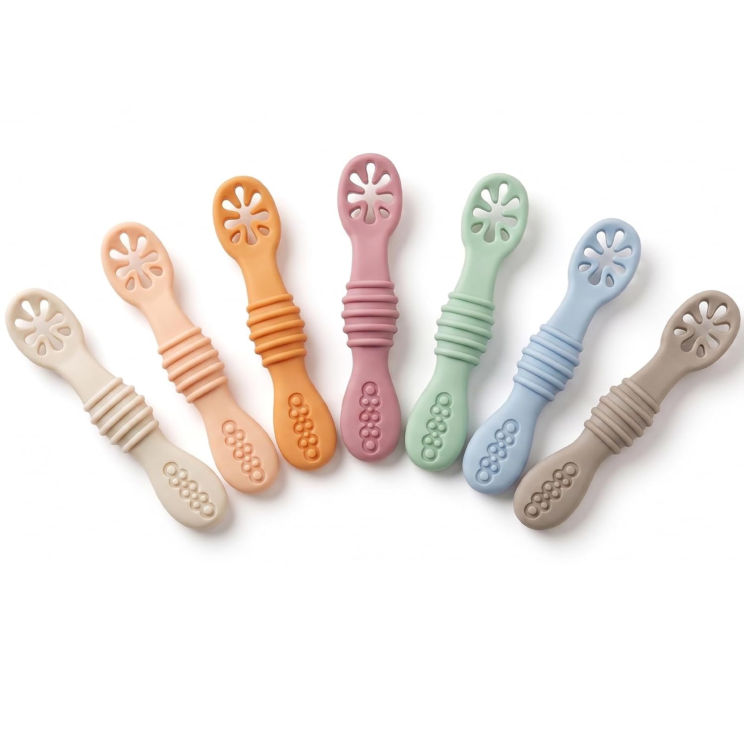 PandaEar 7 Pack Baby Spoons Self Feeding, Silicone Baby Utensils 6-12 Months, BPA-Free Ustensile Bebe First Stage Training Spoon with Easy-Grip Handle