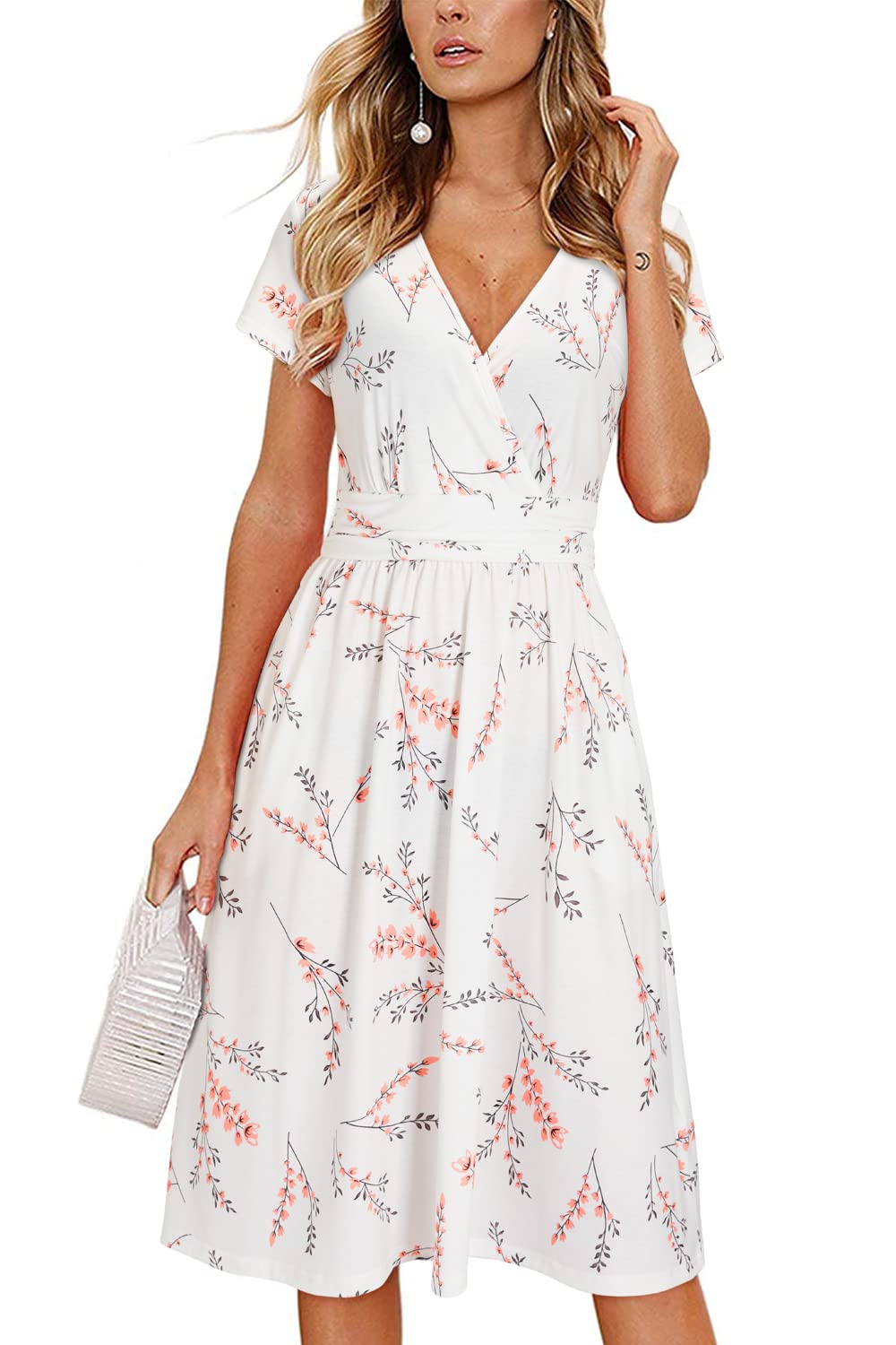 Newshows Women's Pockets Wrap V Neck Floral Summer Vacation Casual Sundress | Wrinkle Free, Stretchy, Summer Beach Floral Sundress 2026, Casual Dress for Vacation, Guaduation, Side Pockets, A-line