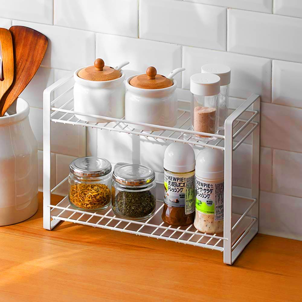SHAH EMPORIUM Iron Countertop Storage Shelf Organizer with 2-Tier Standing Rack - (White, Standard)