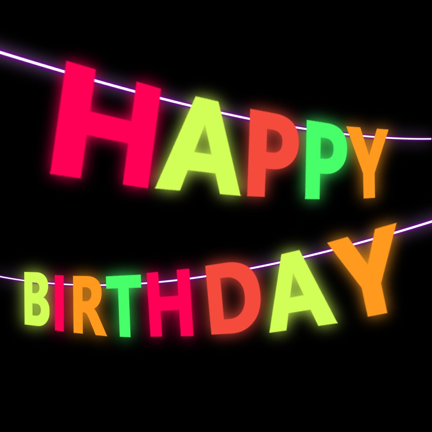 Glow Neon Happy Birthday Banner, Prestrung Happy Birthday Neon Sign Glow in The Dark Party Banner for Black Light Fluorescence Party Supplies Decorations