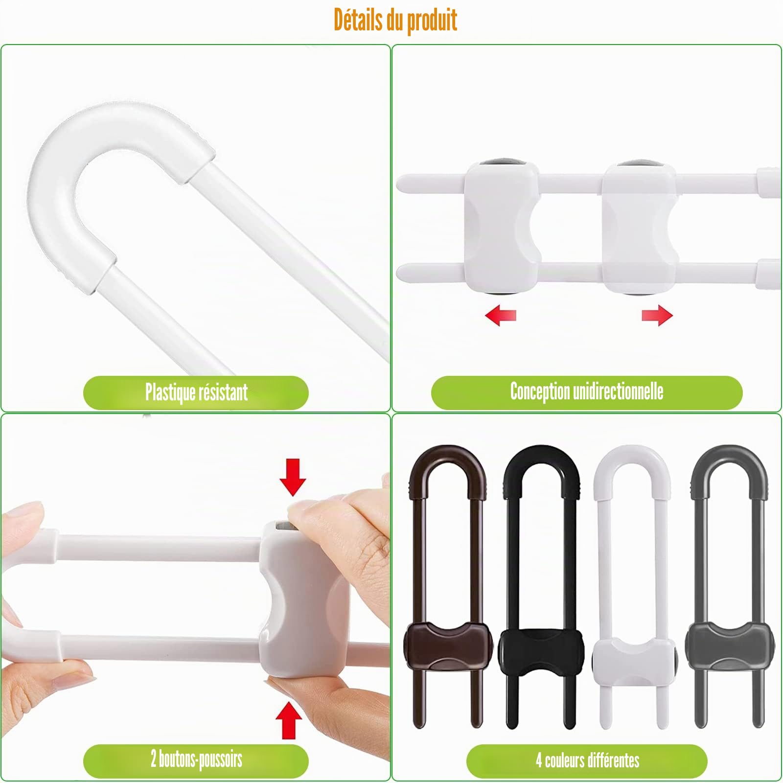 RUIJIE Bloc Porte Securite de Placard 4 Pièces Bebe , Sécurité Enfant Tiroir Armoires Verrous Cabinet , Protection Sécurite Domestique