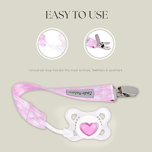 Miniatura 4 de Dodo Babies - Clip para chupete + funda para chupete, calidad premium para niñas, diseños modernos, correa universal para chupetes, juguetes de