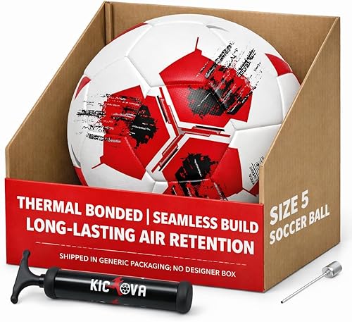 Thermal Bonded Professional Soccer Ball Size 4 & 5 – Seamless Training & Match Ball for Youth, Kids & Adults, Waterproof PU Leather, Superior Air
