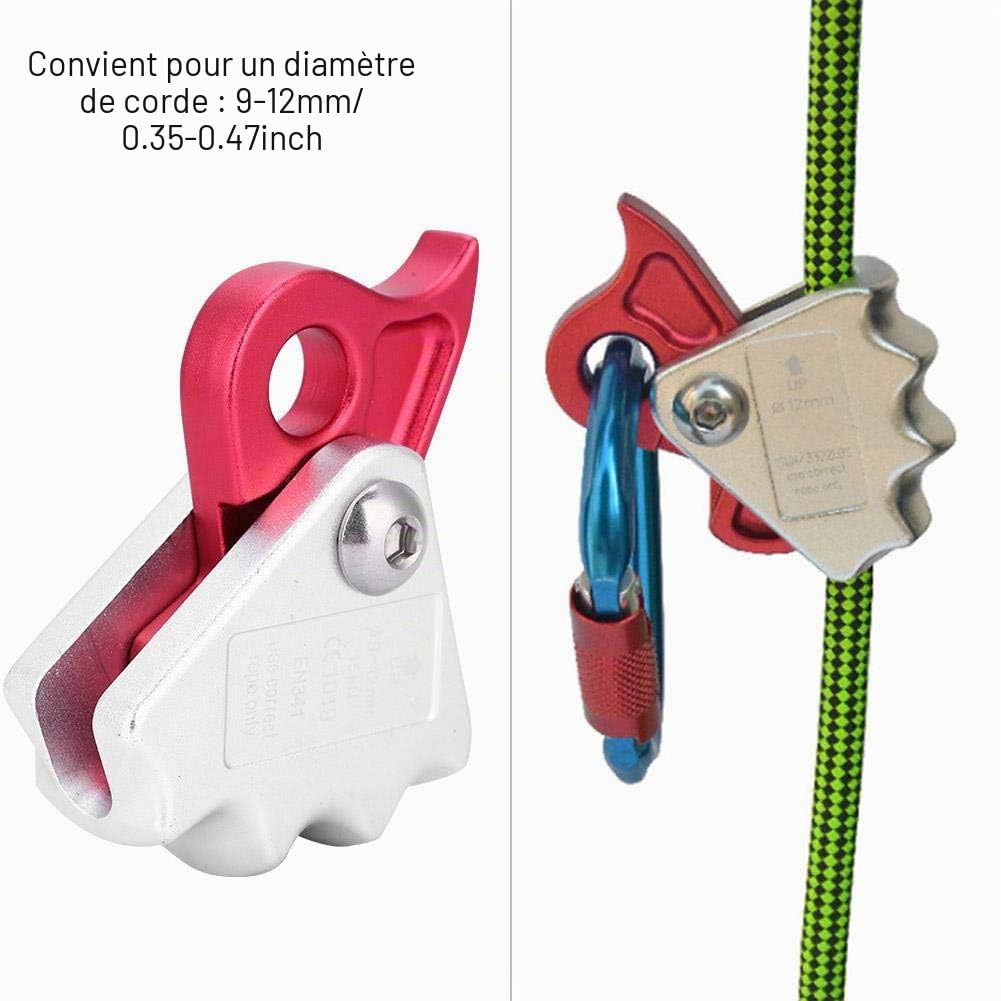 Descendeur D'arrêt Autobloquant 15 KN Descendeur d'escalade pour Équipement d'escalade et Gréement de Corde de 9 à 12 mm