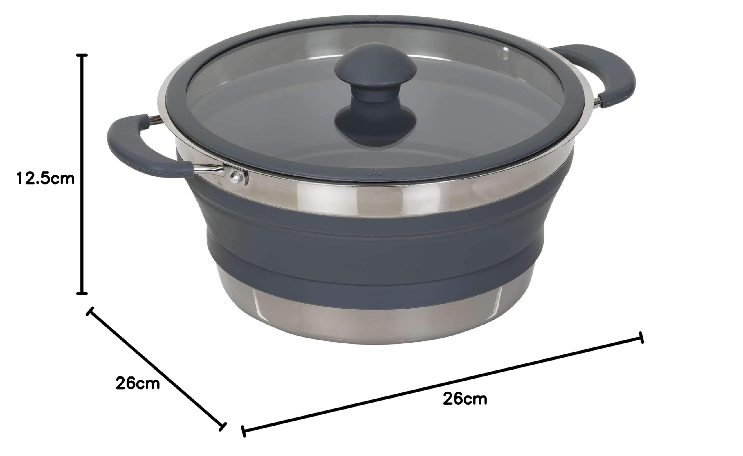 BERGER Casserole pliable pratique de 35 l Pot de camping entièrement pliable Fond en acier inoxydable et silicone Avec couvercle Pour l'extérieur et le camping Poids léger pour gaz et électrique