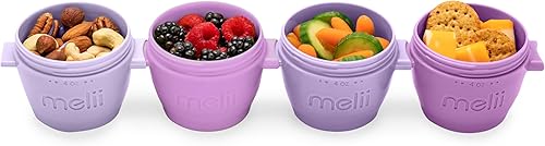 Miniatura 5 de melii Snap & Go Contenedores de almacenamiento de alimentos para bebés con tapas, recipientes para aperitivos, aptos para congelador, 4 onzas,