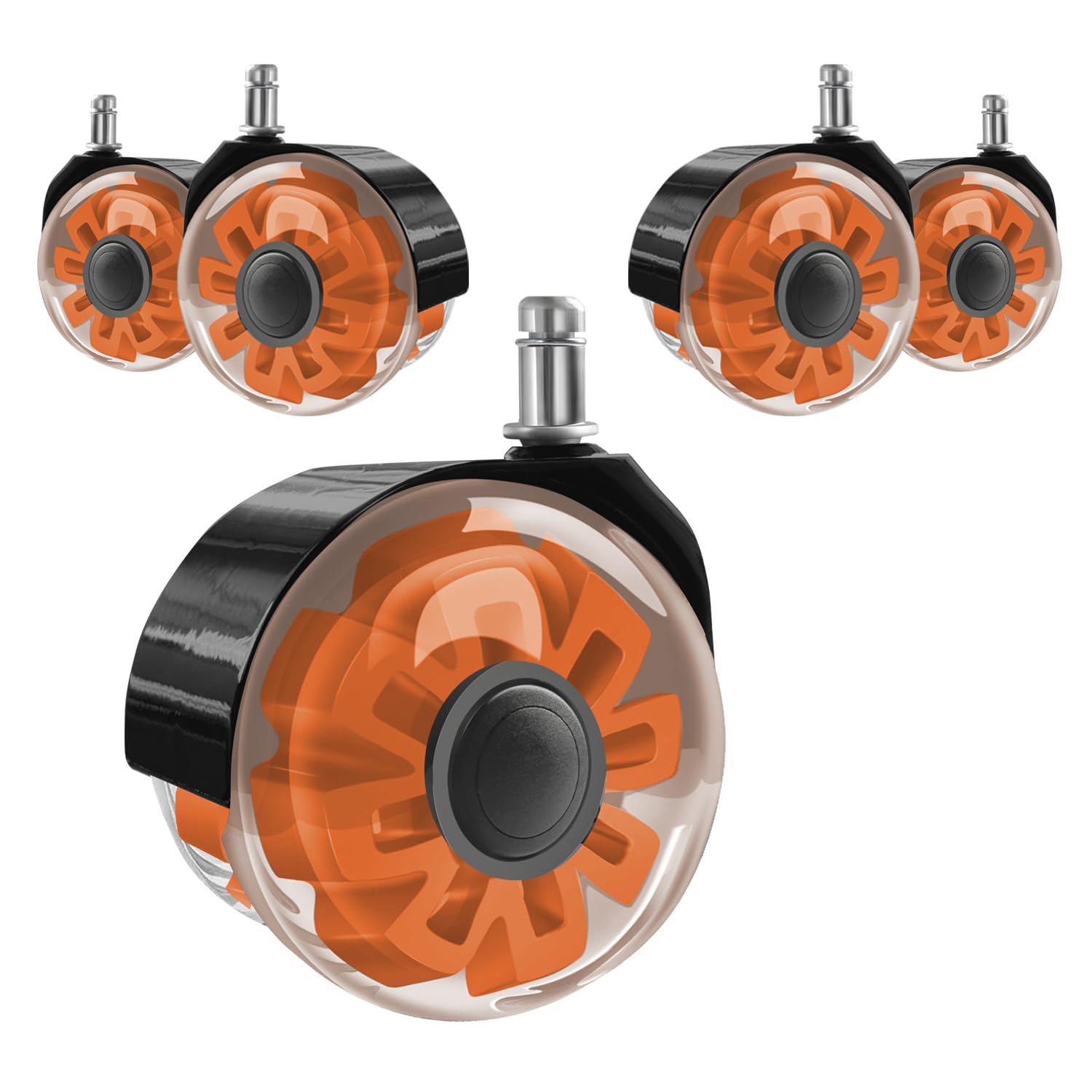 Hirate Office Chair Caster Wheels Heavy Duty(Set of 5), 3” Dual Ball Roller Furniture Chair Casters Replacement Mute Rolling for Hardwood Floors & Carpet Universal Fit 7/16" x 7/8", Orange