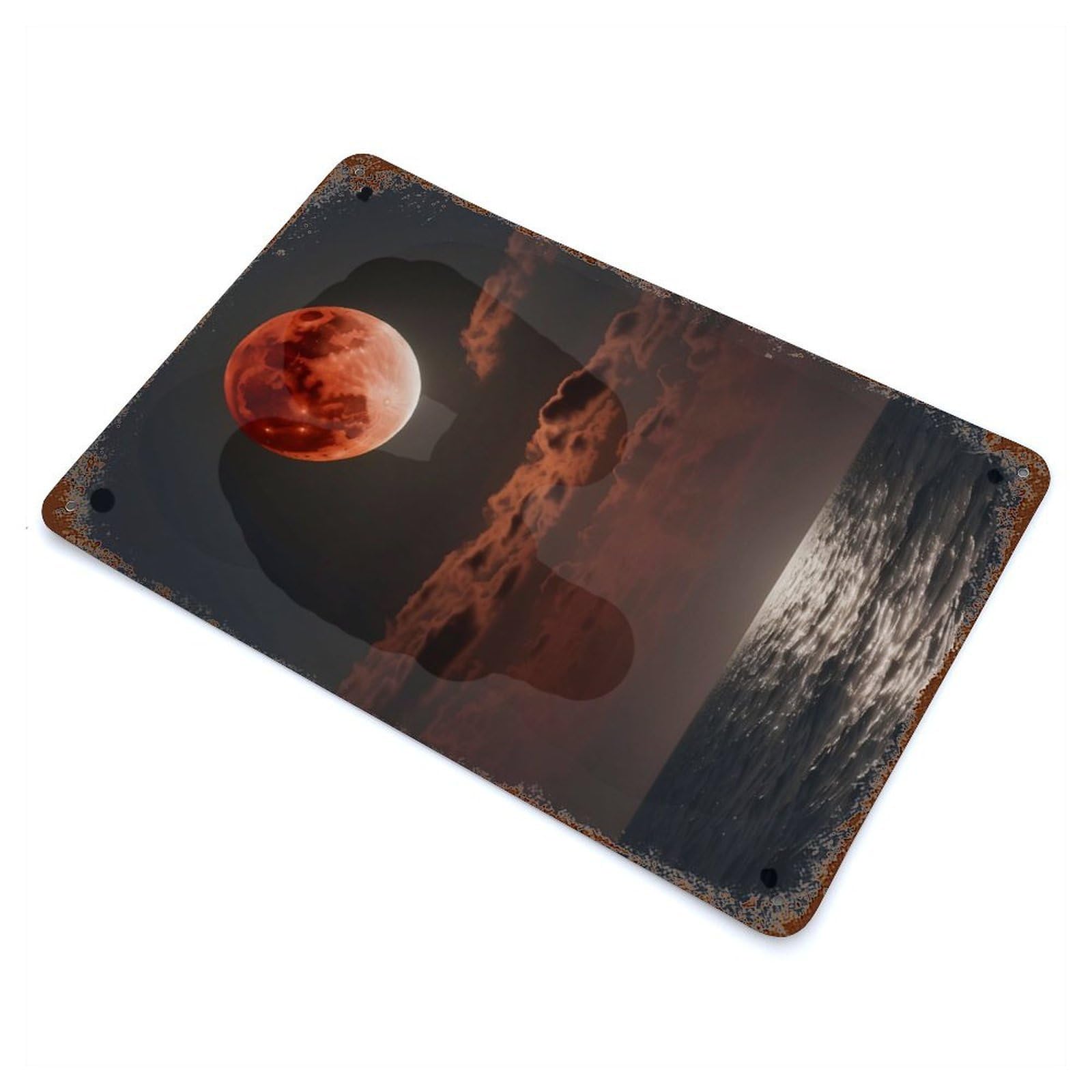 Blood Full Moon Vintage Rust Metal Sign 11.8"x7.9", for Basement, Hobby Room And Garage Decor, Farmhouse Wall Decor