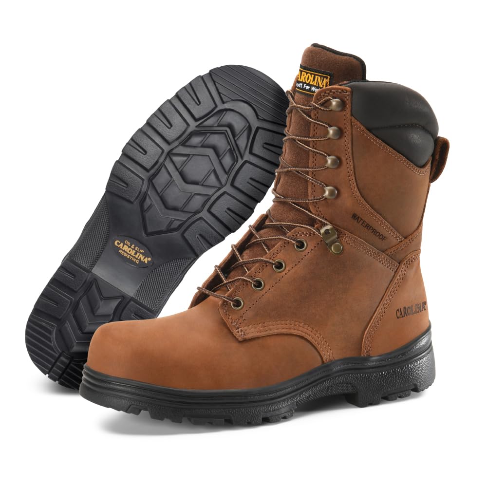 Surveyor 8" Waterproof Steel Toe Leather Work Boots for Men, EH Rated, Slip & Oil Resistant, Durable EVA Footbed