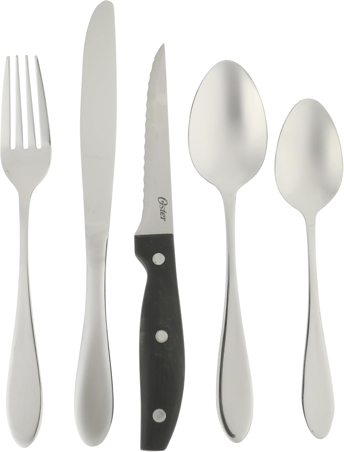 Oster Silvermist 20-Piece Stainless Steel Flatware Set with Steak Knives – Service for 4, Silverware Cutlery Utensils, Dishwasher Safe