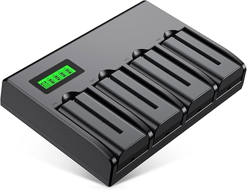 Batería NP-F550 Paquete de 4 y cargador de 4 canales compatible con baterías Sony NP-F970, NP-F960, NP-F950, NP-F930, NP-F770, NP-F750, NP-F570,