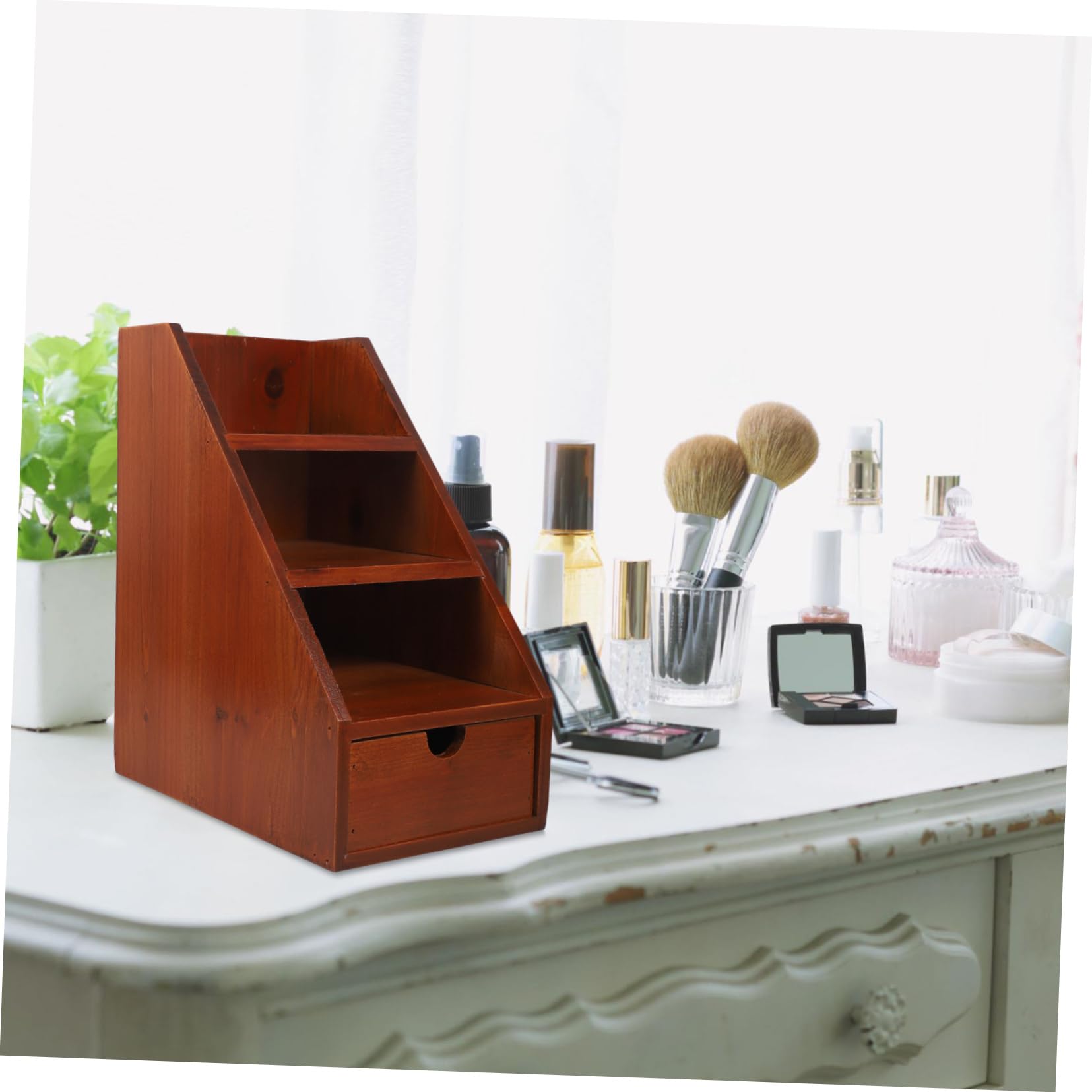 Organizador de Escritorio Multicapa de Madera Color Café 1 Pieza