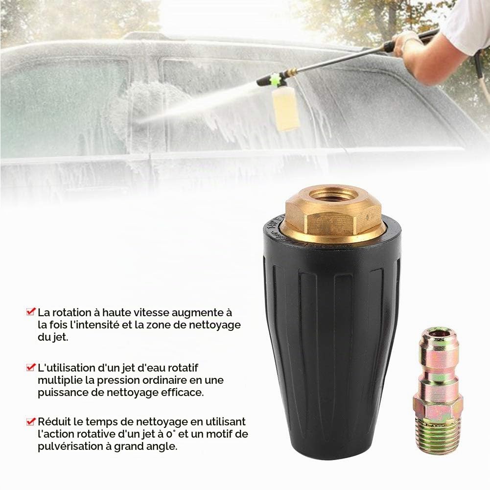 Buse Turbo Rotative, Buse Turbo 3600PSI en Caoutchouc 1 / 4in Buse Rotative en Laiton Massif en Acier Inoxydable Outil de Lavage Puissant et Efficace(Aperture 4.0), nettoyage