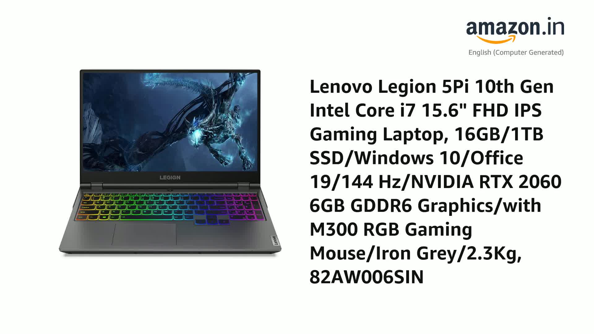 Lenovo Legion 5Pi 10th Gen Intel Core i7 15.6