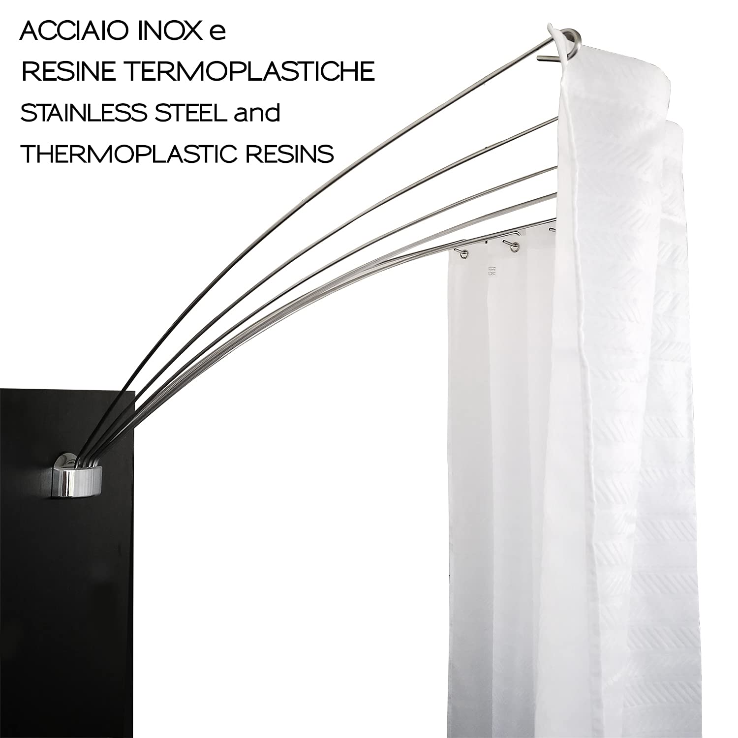 GEDY Pieghella 180°Senza Tenda, Misure e Peso Prodotto: 38X124X62 CM & 1,452 kg, Telaio Tenda Doccia in Tessuto, Finitura cromata, Design R&S Gedy, 2 Anni di Garanzia