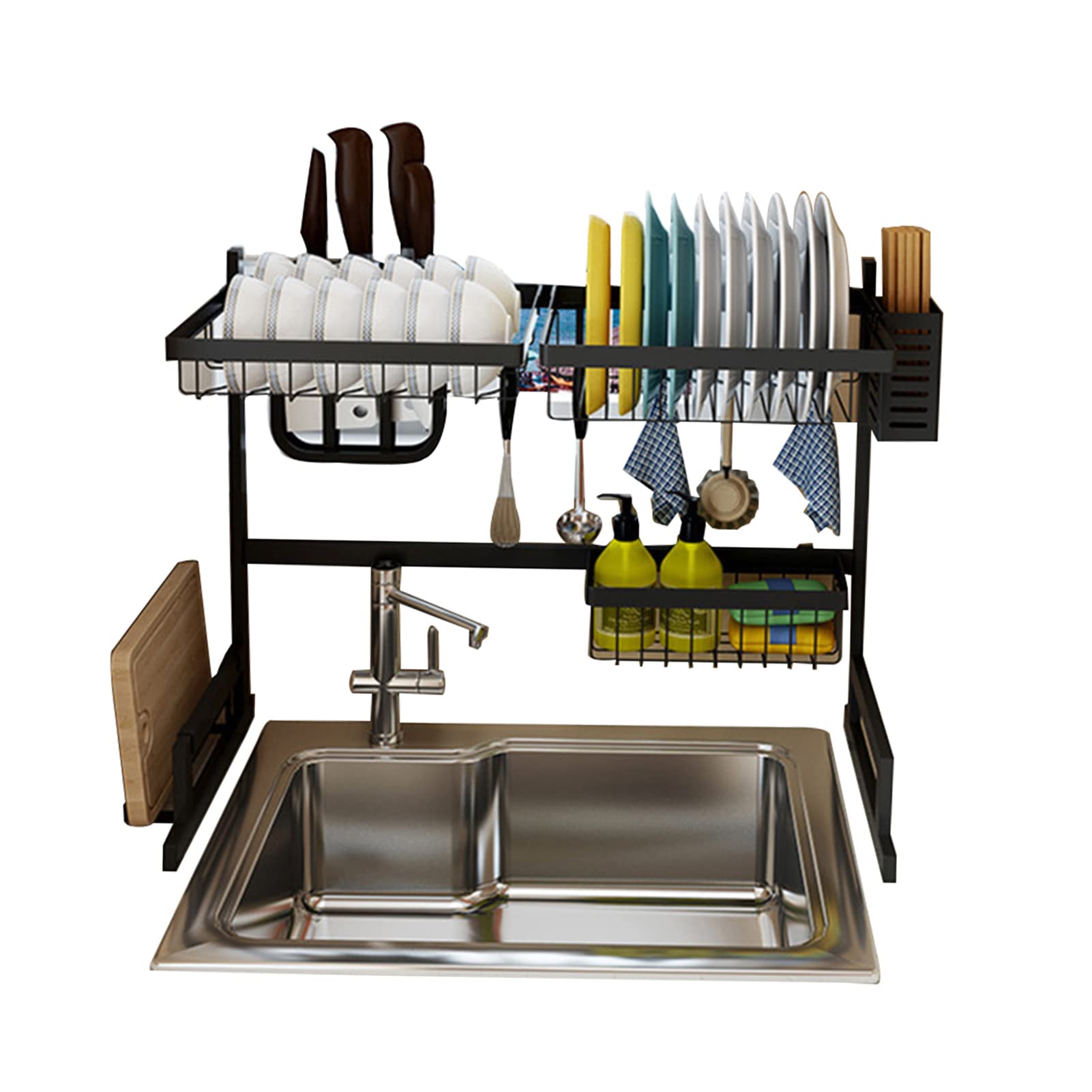 Over the Sink Stainless Steel Dish Holder Dish Drainer Drying Dryer Holder with Draining Board Chopsticks Holder for Kitchenware