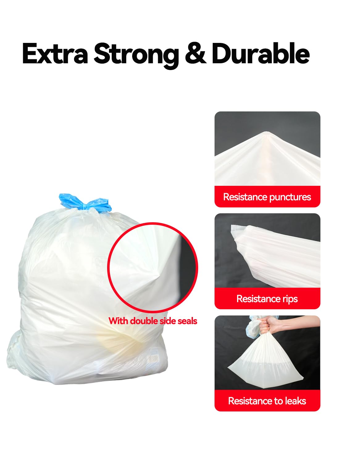 Bolsas de basura pequeñas de 4 galones, 250 unidades, bolsas de basura con cordón, bolsas de basura de plástico grueso ultra fuerte para oficina, dormitorio, sin perfume, 4 galones (blanco,
