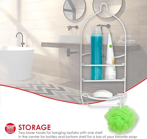 Miniatura 5 de Home Basic - Organizador de ducha con revestimiento de vinilo, champú, acondicionador, esponja y jabón, color blanco