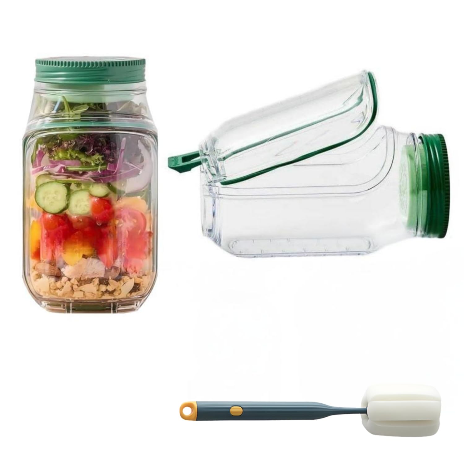 Photo 1 of 2025 New Side-Opening Salad Jar - Leakproof Mason Jar Container, Dishwasher Safe, All-in-One Meal Prep Solution for Fresh Lunches On-the-Go (1PC)