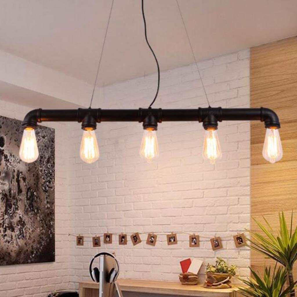 Candelera de Pipa de Agua Creativa Tienda de Ropa Industrial Restaurante Cafetería Metal Araña de Hierro Forjado 5 Heads E27 Decoración Candelier, B