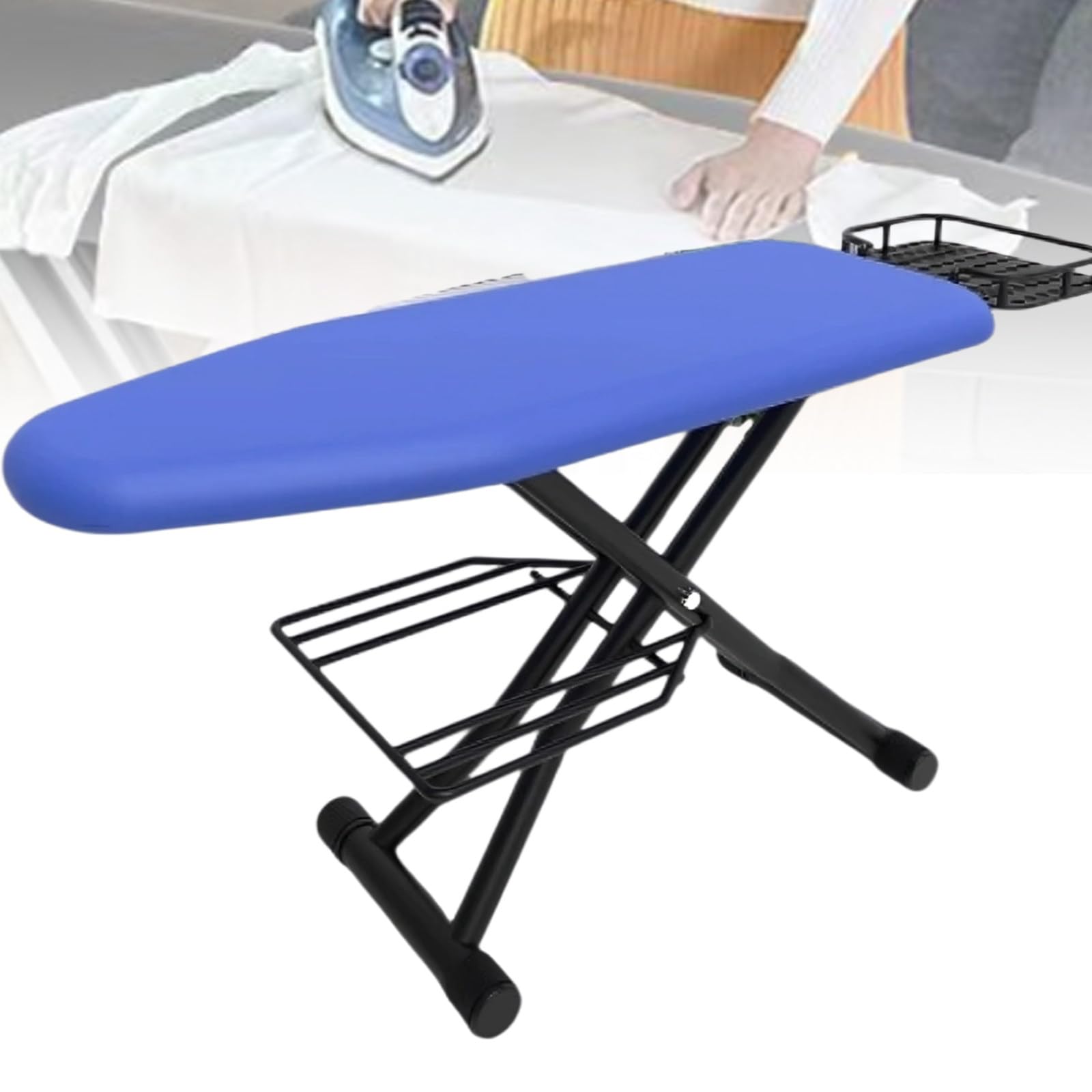 Yxyljoz Blue Foldable Ironing Board Full Size, Height Adjustable Sturdy Iron Board, Height Adjustable Iron Stand With Storage Tray, Ideal For Home, Laundry, Sewing,90Cm (Blue)