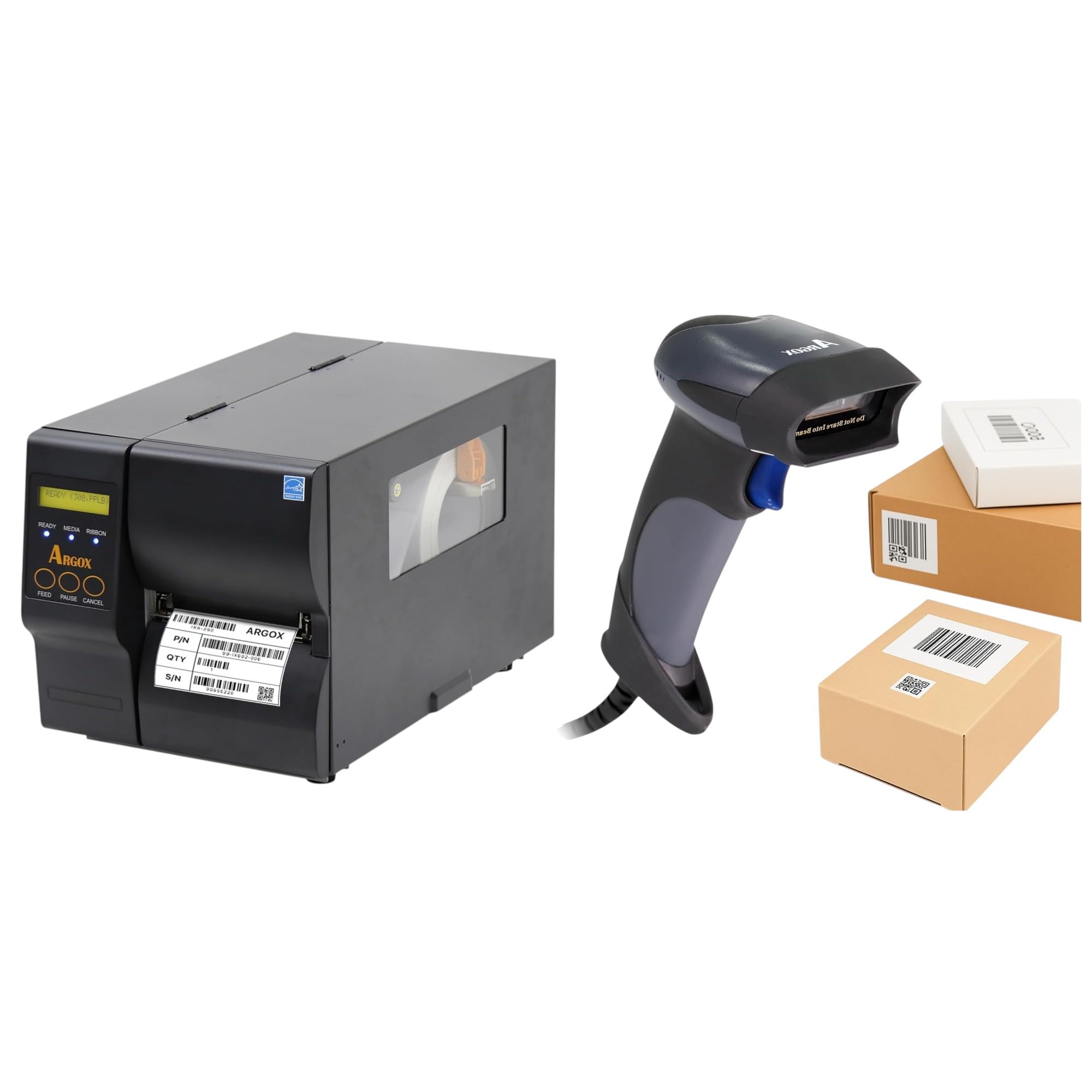 ARGOX Industrial Barcode Printer & Scanner Bundle | iX4-250 4" Thermal Transfer Printer (203 DPI, 8 IPS) & AS-9400 Wired 2D Scanner | TAA Compliant | for Manufacturing, Warehouse & WMS Applications