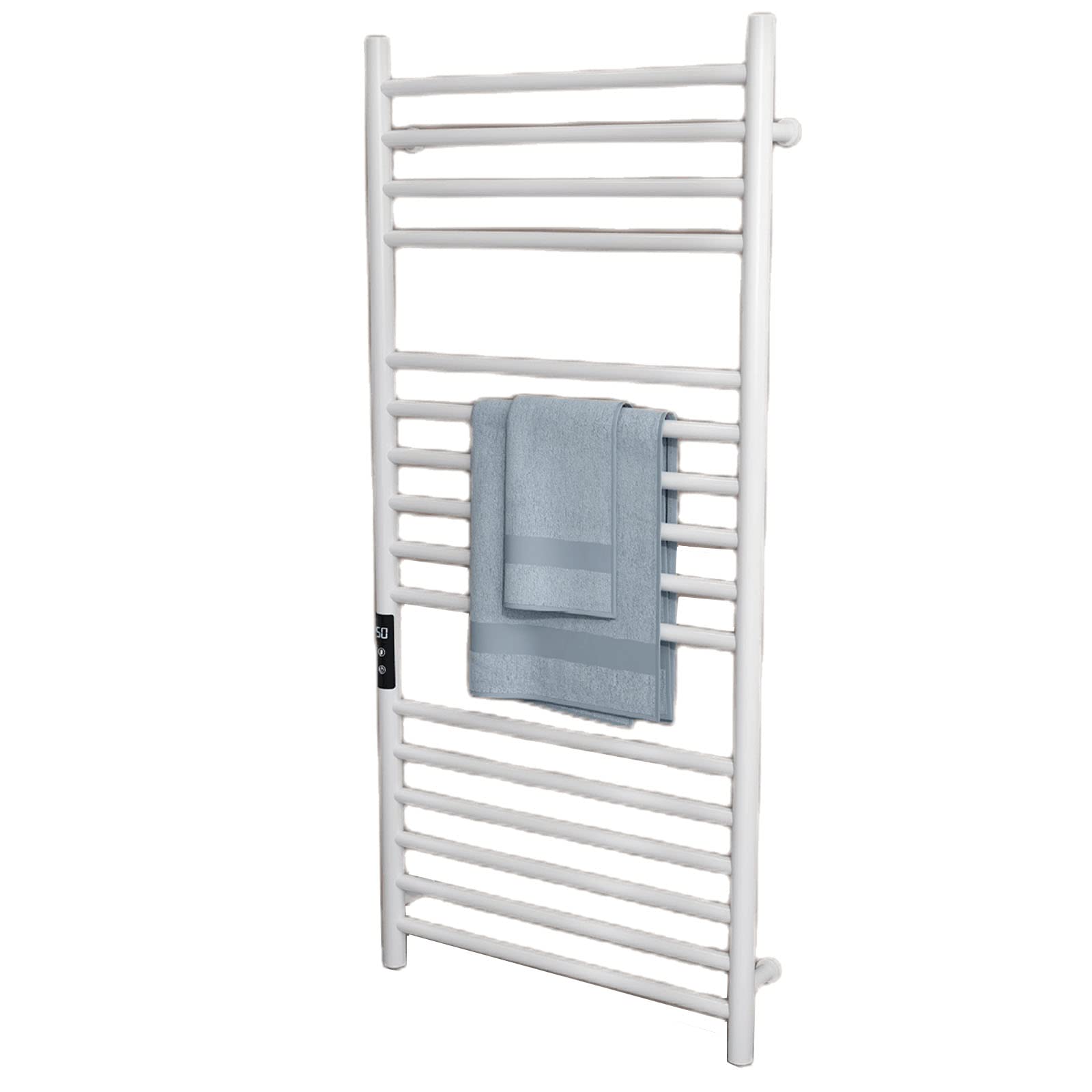 Nero Termoarredo Bagno,Bianco Scaldasalviette Elettrico,Montaggio A Parete Grande 16 Tondini Termoarredo Elettrico,Cronotermostato con Display Digitale,Bianca,Hard~Wired