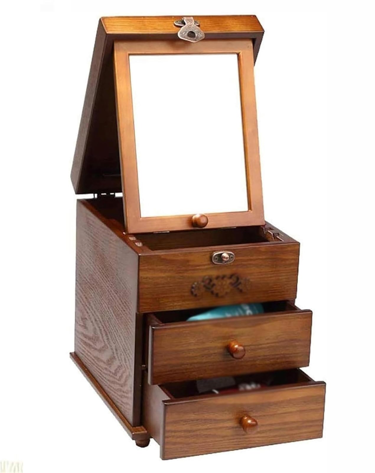 Portagioie in legno anticato con rivestimento in velluto per braccialetti e accessori