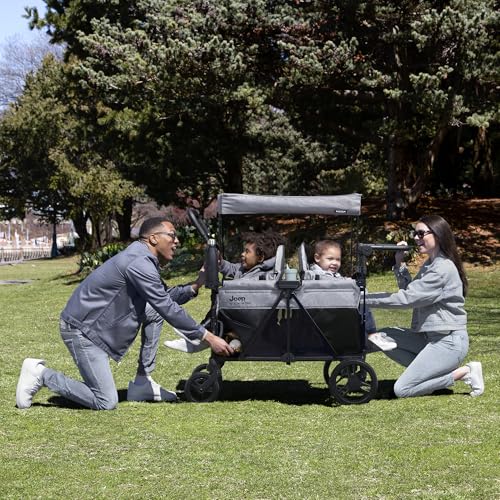 Delta Children - Jeep Aries Stroller Wagon - Premium Wagon for 2 Kids with Convertible Seats, Adjustable Push/Pull Handles, Removable Canopy & Flat Fold - Greenguard Gold Certified, Grey - image 4