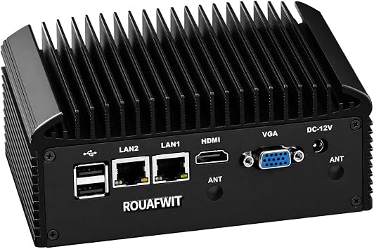 Fanless Mini PC 8250U, 2x Realtek RJ45 Lan, 2x DB9 RS232/485 COM, DDR4 8G RAM 256G SSD, 6USB, HD+VGA Dual Dispaly, MIC, Industrial Grade Mini PC for 24/7 Reliable Operation