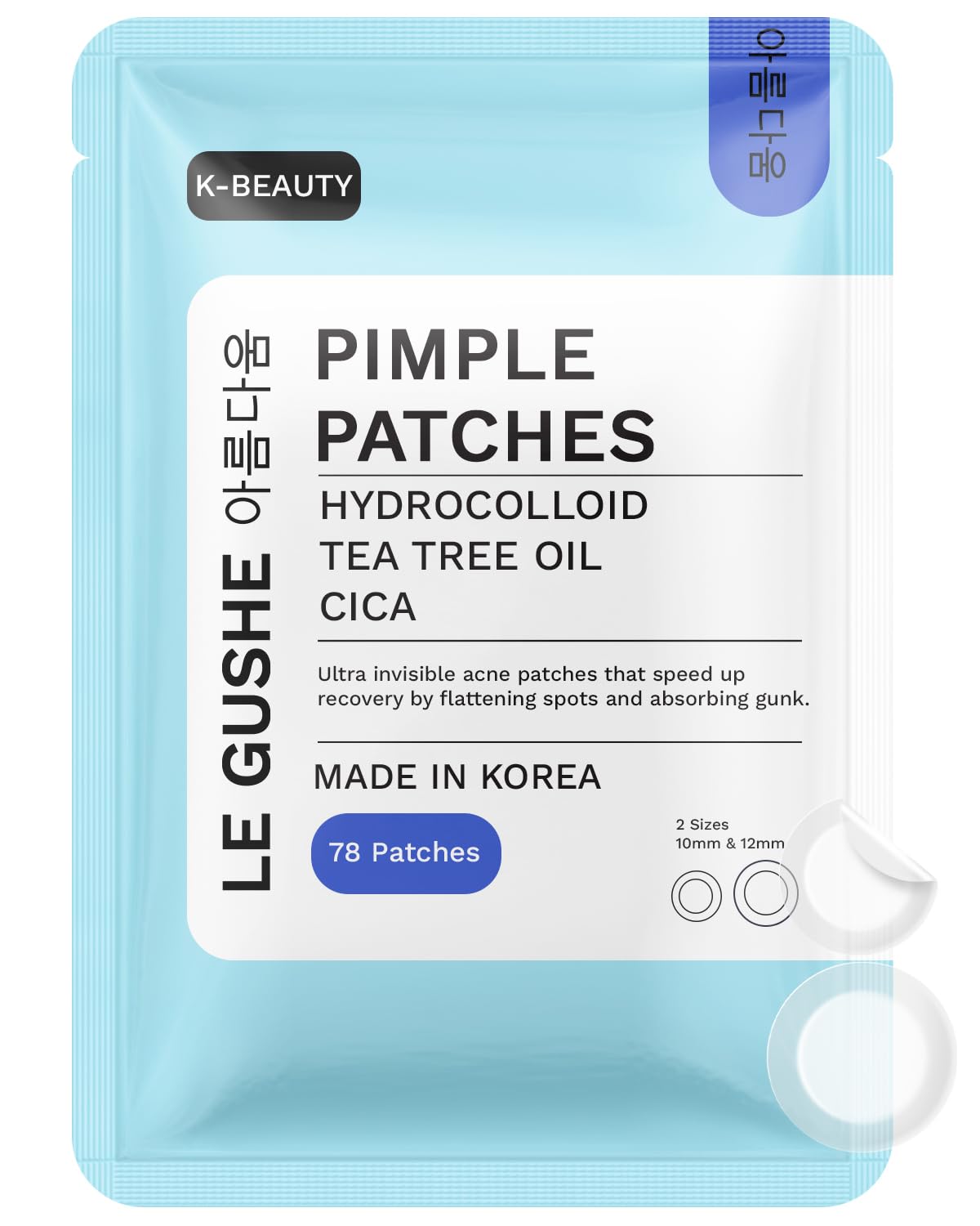 LE GUSHE K-BEAUTY Pimple Patches for Face (78 dots) - Hydrocolloid Acne Patch for Zits and Blemishes - Invisible Blemish Patches | Spot Cover Stickers for Glowing Skin | Korean Skin Care