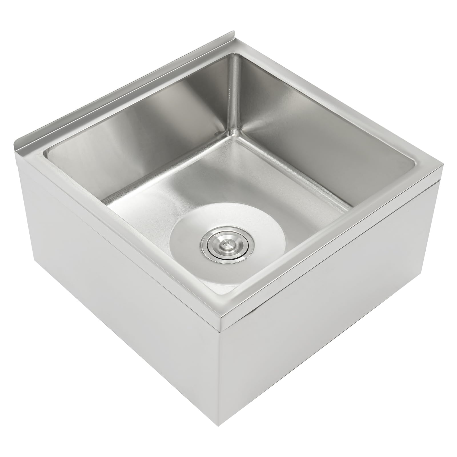 Stainless Steel Floor Mop Sink, Commercial Mop Sink, Mop Service Basin with Quick Draining Filter Basket (22" x 19" x 12" with Backsplash)