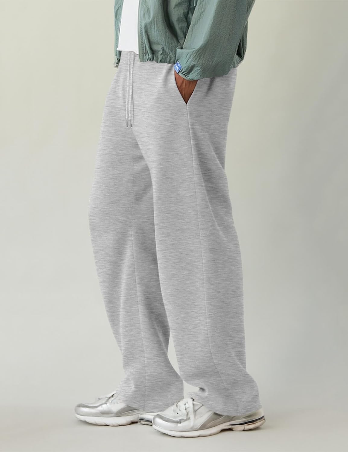 HeSaYep Men's Fleece Baggy Sweatpants Wide Leg Barrel Sweat Pants Lounge Athletic Gym Pants with Pockets - Image 4