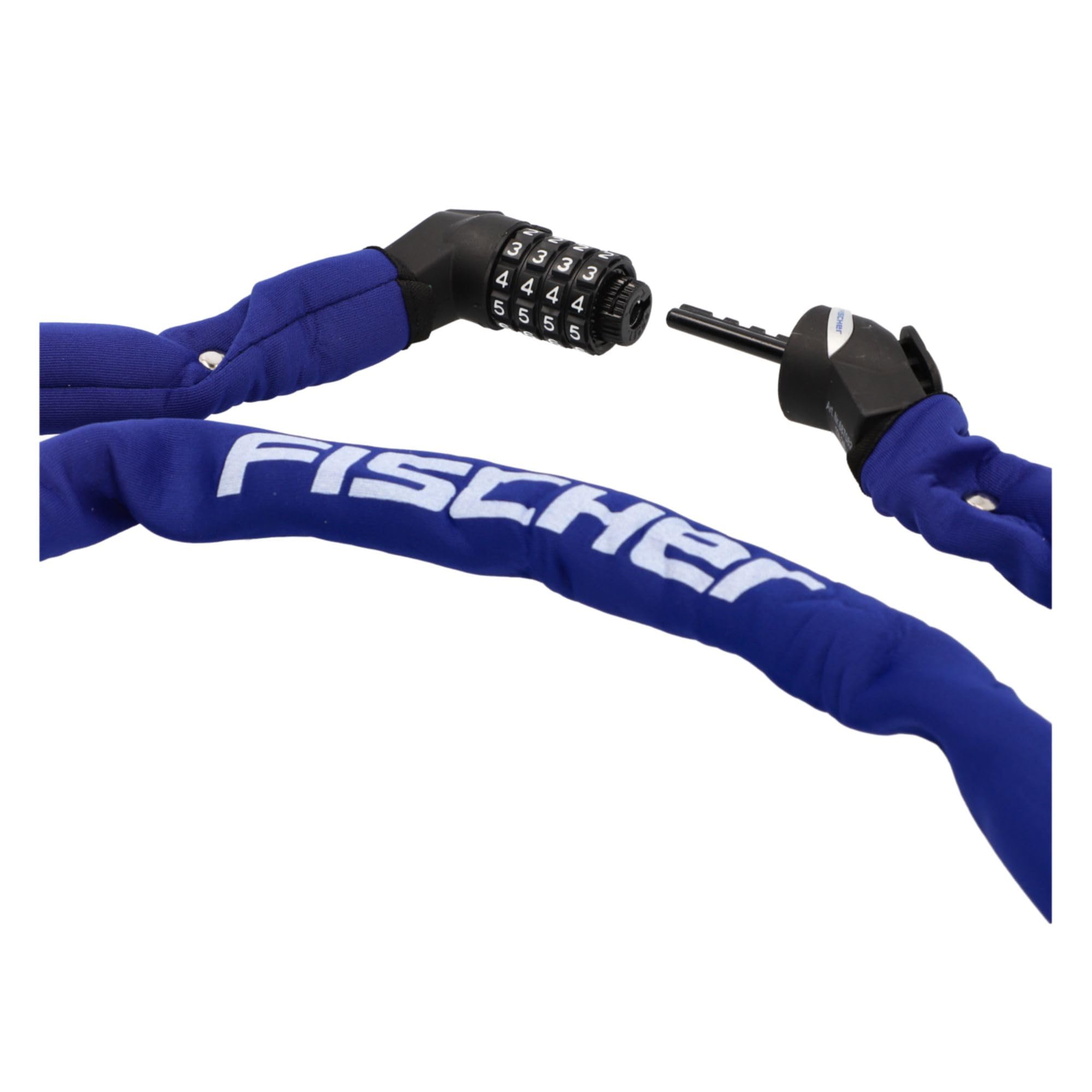 FISCHER Candado antirrobo para bicicleta de neopreno con cerradura de combinación, alta seguridad para bicicletas y bicicletas eléctricas, color azul, longitud: 130 cm