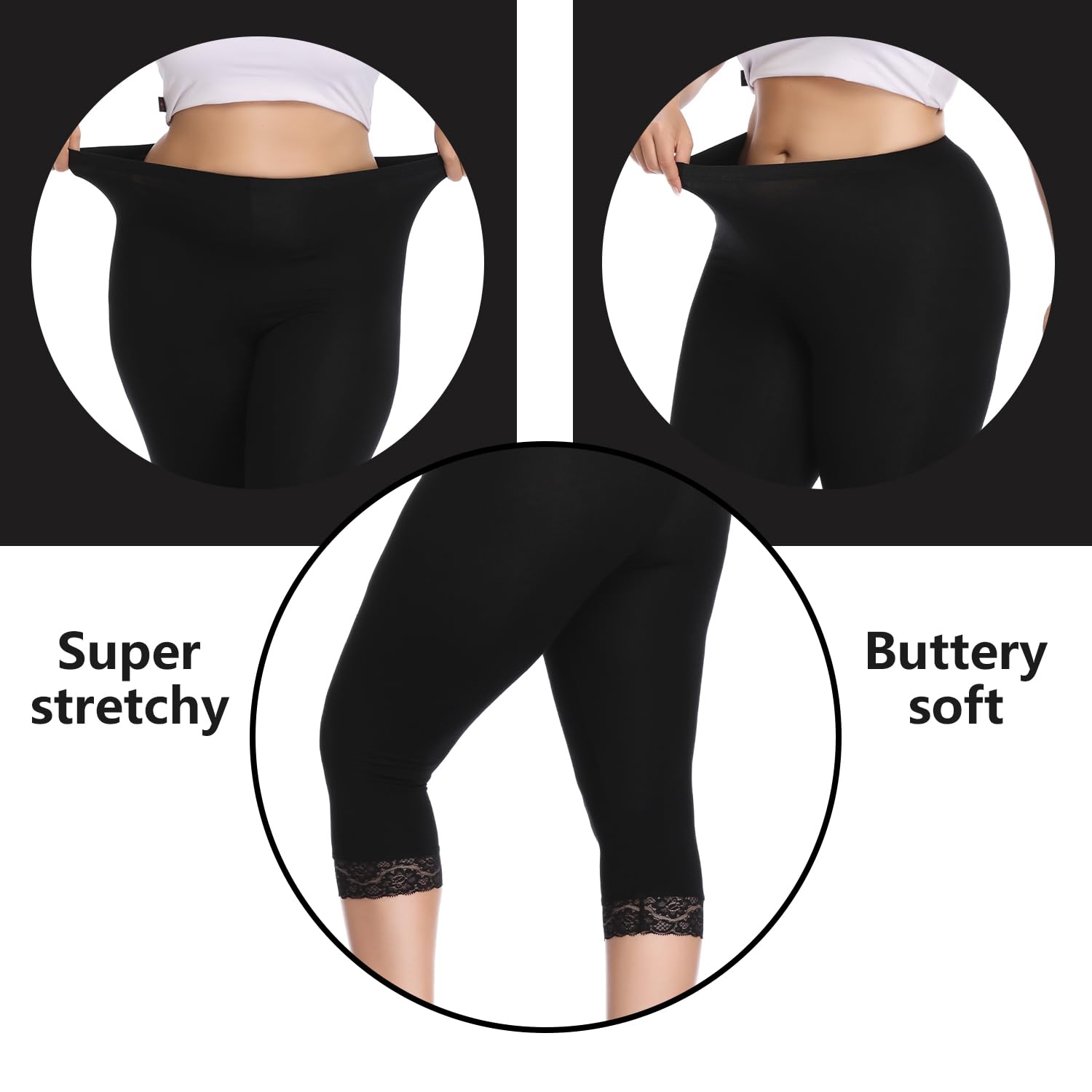 Damen Capri 3/4 Leggings High Waist Leggins Blickdicht Sporthose Sexy Bauchweg Gymnastikhose Übergröße Mit Spitze Sommer Für Yoga Gym Freizeit