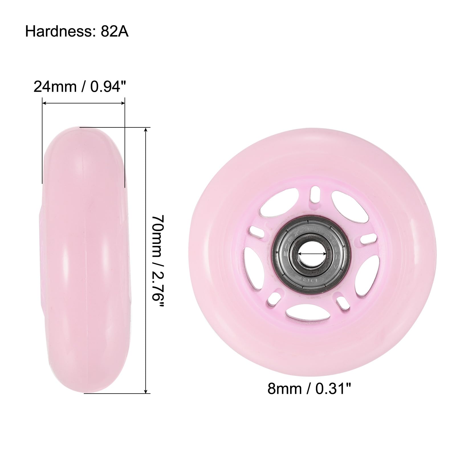 PATIKIL 70mm OD Inline Skate Wheels with Bearings, 8 Pack 82A Roller Skate Wheels Replacement Accessories for Single Row Skate Caster Board Indoor or Outdoor, Light Pink