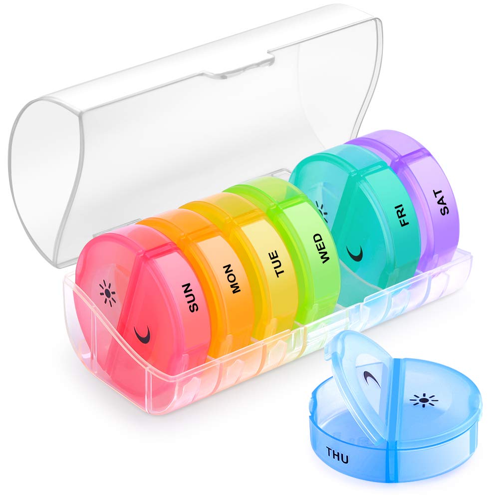 DANYING Large Pill Organizer 2 Times a Day, Weekly Pill Box, AM PM Pill Case, Rainbow Pill Container 7 Day, Twice A Day Vitamin Case