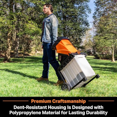 Image of LawnMaster Wood Chipper, 15 Amp Electric Wood Chipper Shredder with Collection Bin, 1.8-Inch Cutting Diameter Max 16:1 Reduction-FD1504