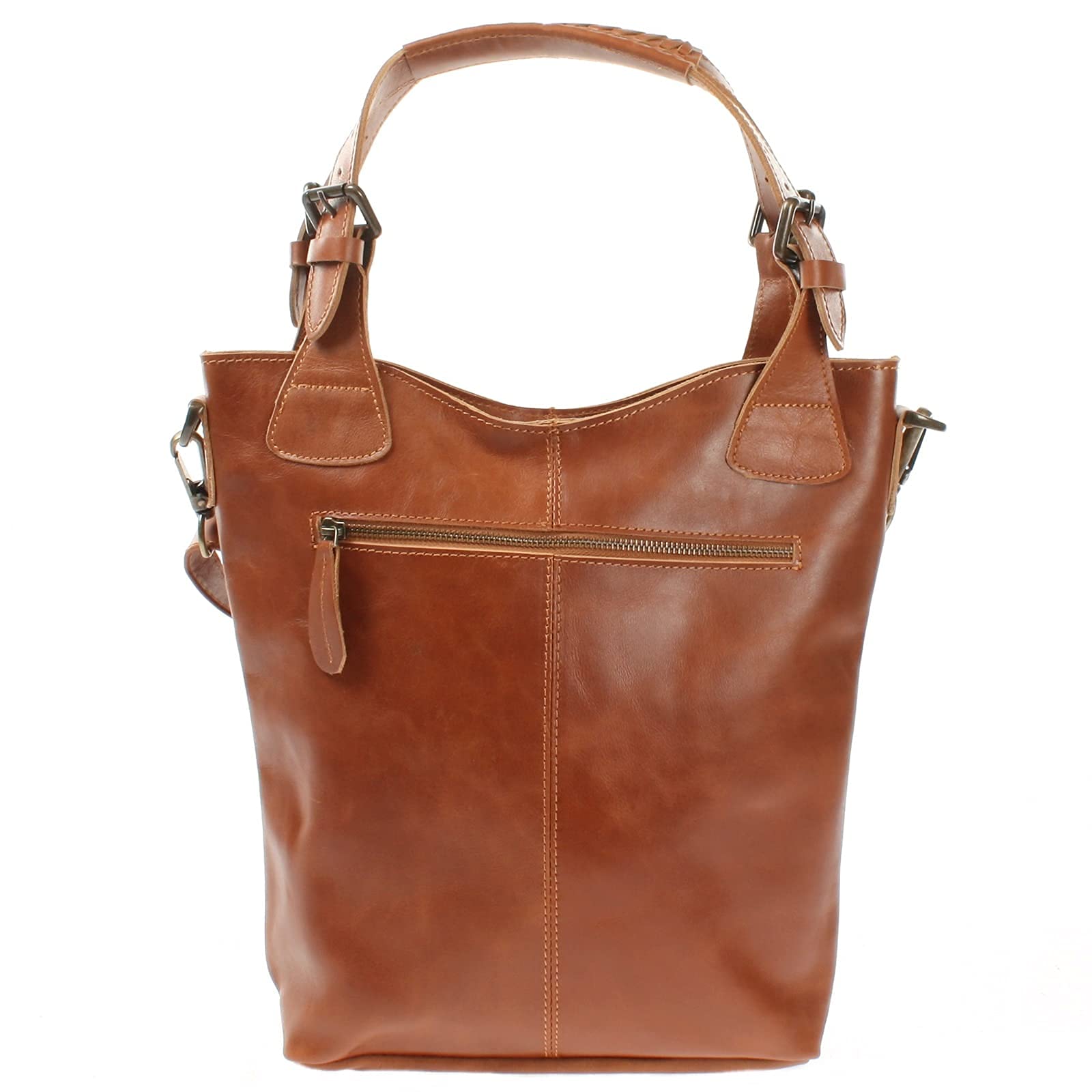 LECONI Henkeltasche Echtleder Vintage-Look Damentasche für Shopping Handtasche für Damen Leder Shopper mit Trageriemen Beuteltasche für die Arbeit, Büro oder Alltag 34x35x10cm LE0054