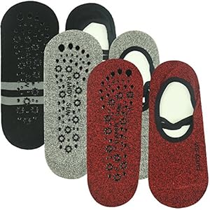 RANDY SUN Yoga Pilates Grip Ballet Style Socks, Women's Home Exercise Equipment Ideal for Pure Barre, Dance, Pilates, Barefoot Workout with Non Skid Grips Pack of 3 Dark Red&Light Grey&Black