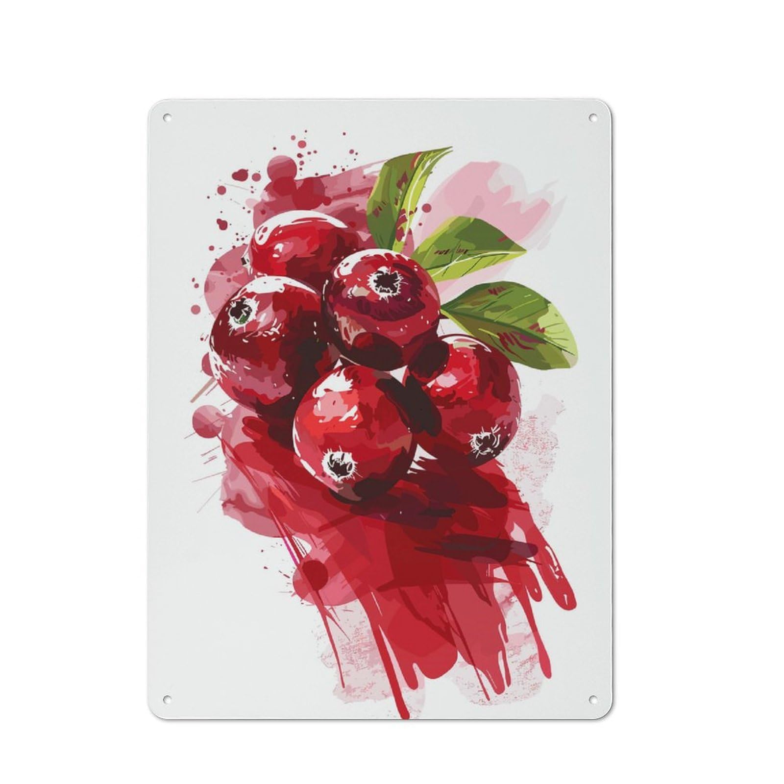 Junmoney Cranberry Watercolor Illustration Vintage Tin Sign 40X30cm With For Kitchen Or Home Bar, For Metal Sign Collectors, For Kitchen And Home Bar Decor