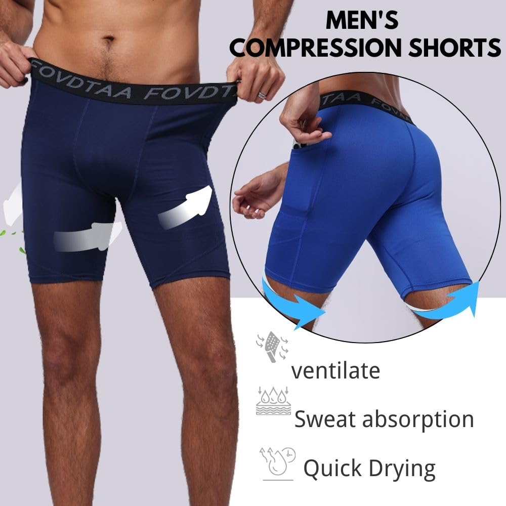 Lot de 5 shorts de compression pour homme, à séchage rapide, respirants, avec poche pour téléphone portable
