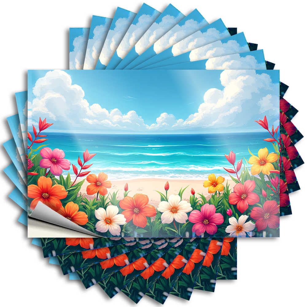 Decals Tumbler Funky Beachside Blossoms: A Serene Coastal Scene for Boys - Funny Garden Decor Easy Peel Removable(12X18CM)