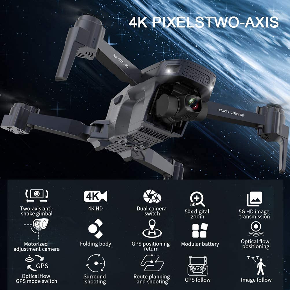 GPS Drone with 2-Axis Mechanical Gimbal 5G WiFi FPV RC Drone Dual Cameras for Adult with 4K HD Camera Dual Positioning System APP Control 2 Pieces Module Battery