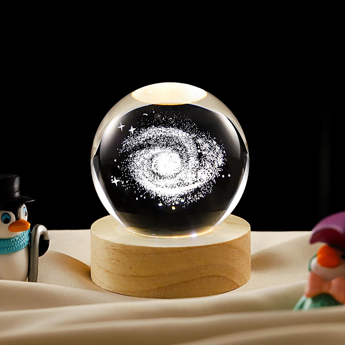 3D Galaxy Crystal Ball Lamp with Dimmable LED and Wooden Base, Night Light for Kids Teens Adults, Home Desk Office Bedroom Decor, Birthday Gift (2.4”/ 6cm) - Image 6