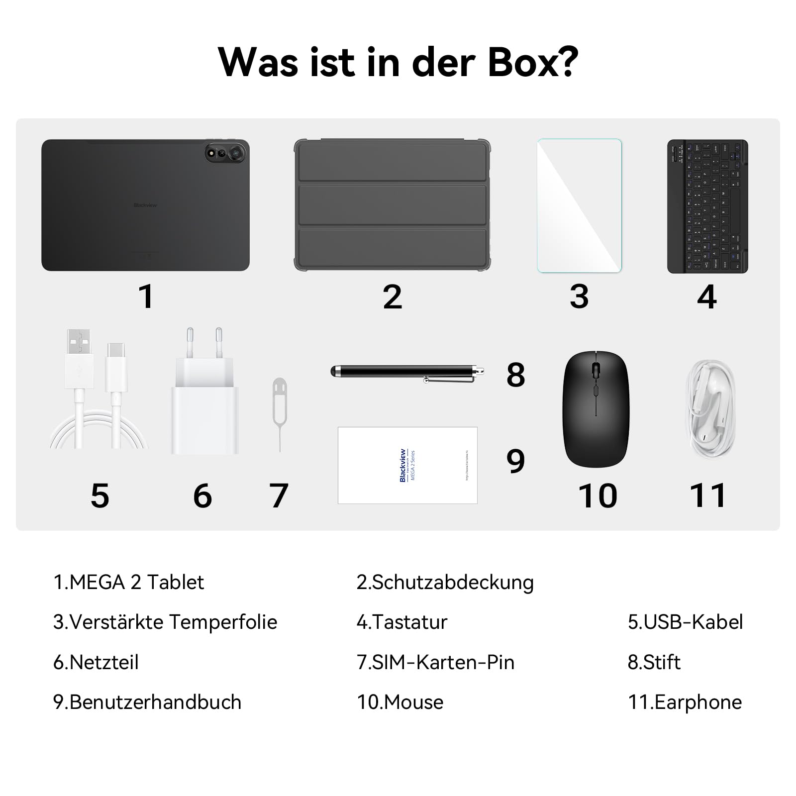 Blackview Mega2 Tablet 12 Zoll Android 15 Tablets, 24GB RAM+128GB ROM, 120HZ 2K FHD Gaming Tablet mit Tastatur Maus Stift Kopfhörer, 4G LTE+5G WiFi, 9000 mAh, WideVine L1, Dual Kamera, Face ID, Gray